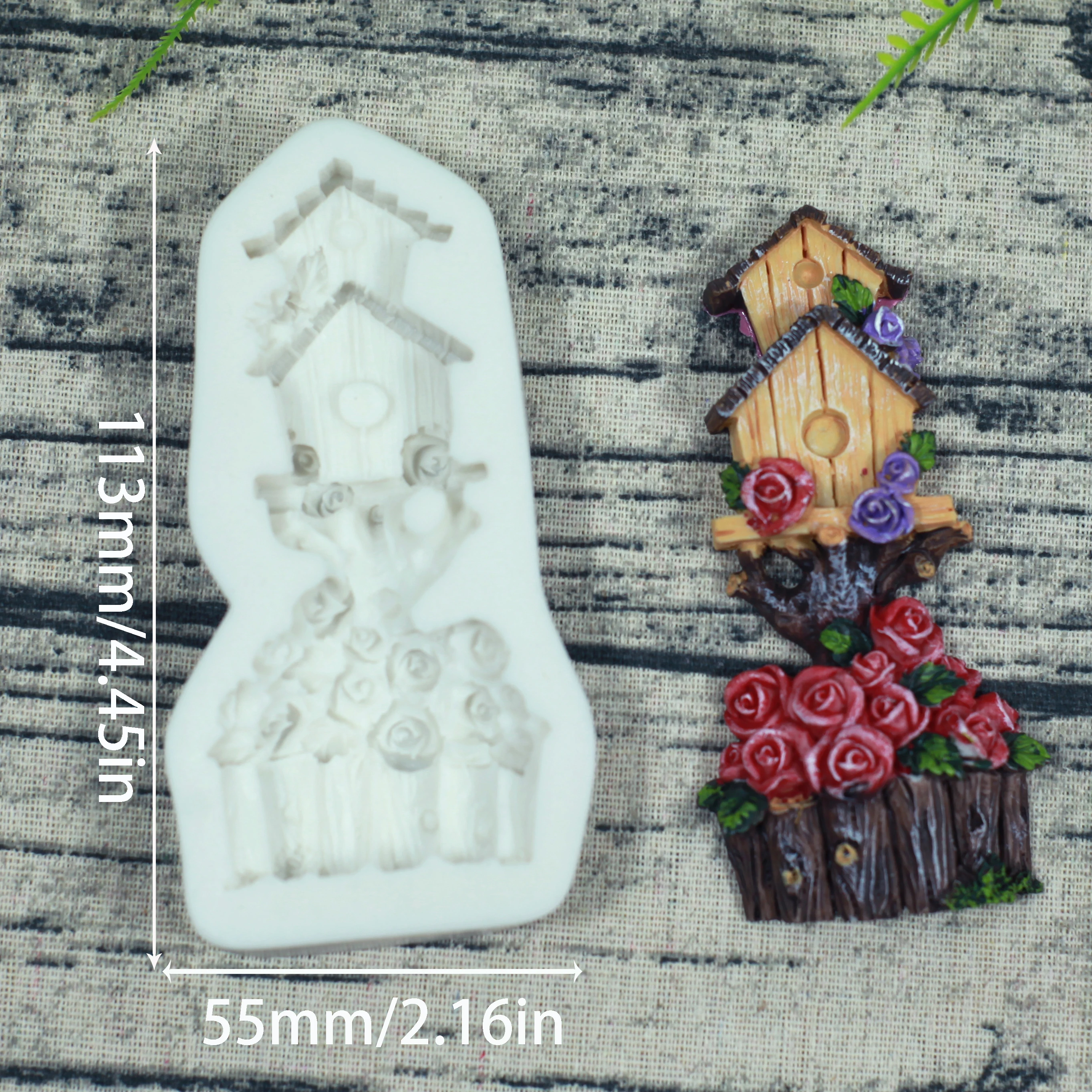 Elf Fairy Tale Courtyard Wooden Flower Pot, Bird House Shape, Soft Sugar Silicone Mold, Decoração Do Bolo, Resina De Cozimento De Chocolate