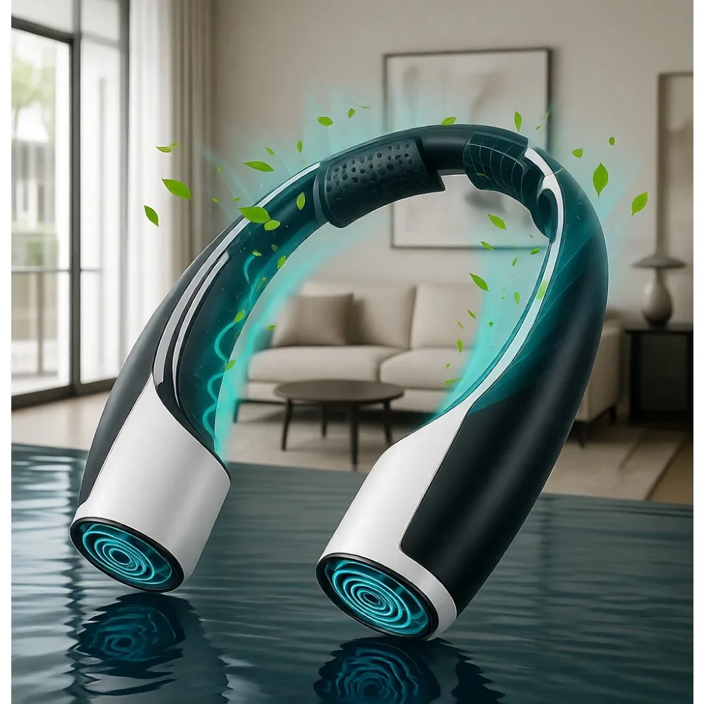 

Вентилятор на шею с функцией hands-free, 4000 мАч, USB-C, перезаряжаемый, бесшумный, 4 скорости охлаждения, для офиса, улицы, путешествий