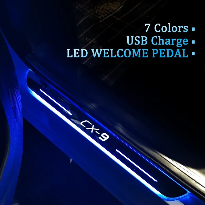 

Acrylic LED Car Front Rear Door Sill Light USB Charging Welcome Pedal Plate Lamp Interior Accessories for Mazda CX-9 CX 9 CX9