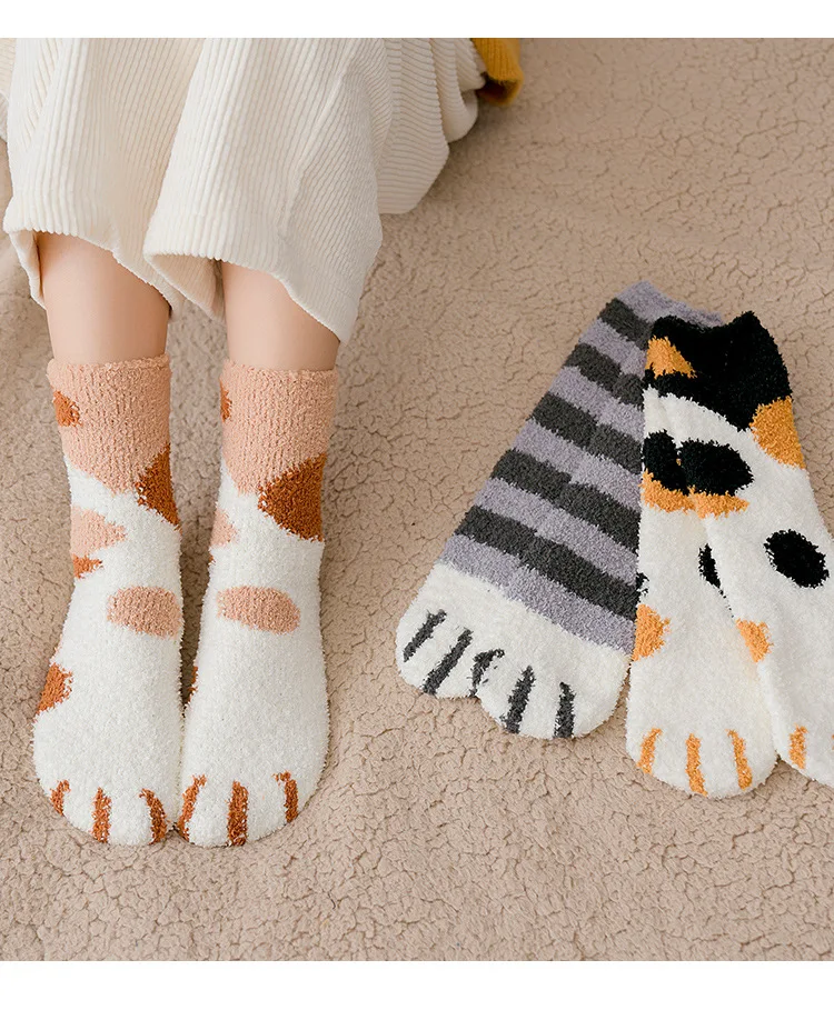 Herbst Winter Korallen Samt Socken Nette Katze Klaue Socken Für Frauen Kinder Mädchen Nahen Rohr Verdickt Schlaf Socken Hause Boden socken