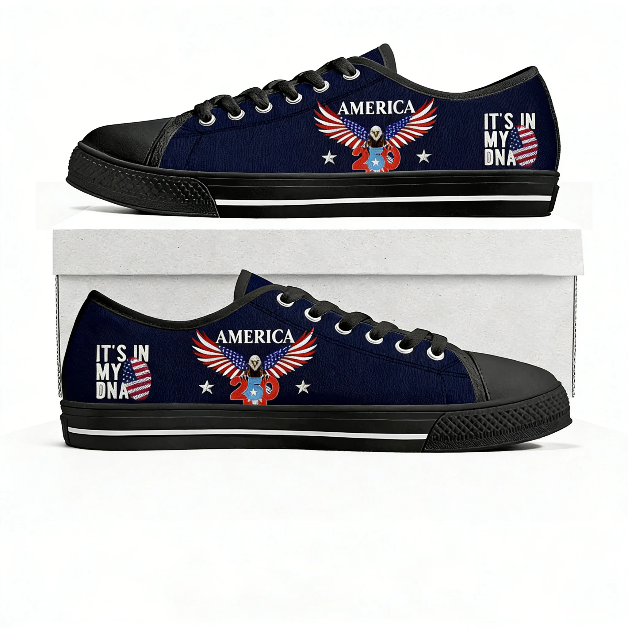

America 250th Anniversary 1776-2026 Low Top Shoes Man Woman Canvas Casual Durable Sneakers Couple Footwear Custom Shoe Black