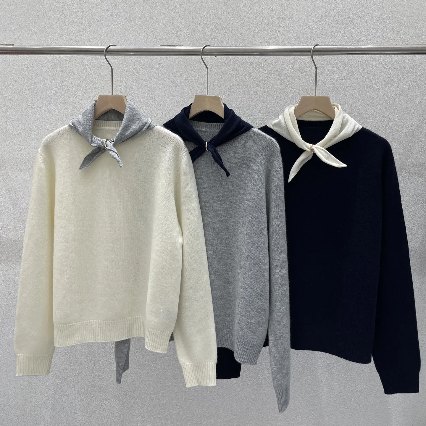 2026 Women's Autumn Winter New Splicing Tie Knitted Pullover Sweater CASHMERE Casual Top