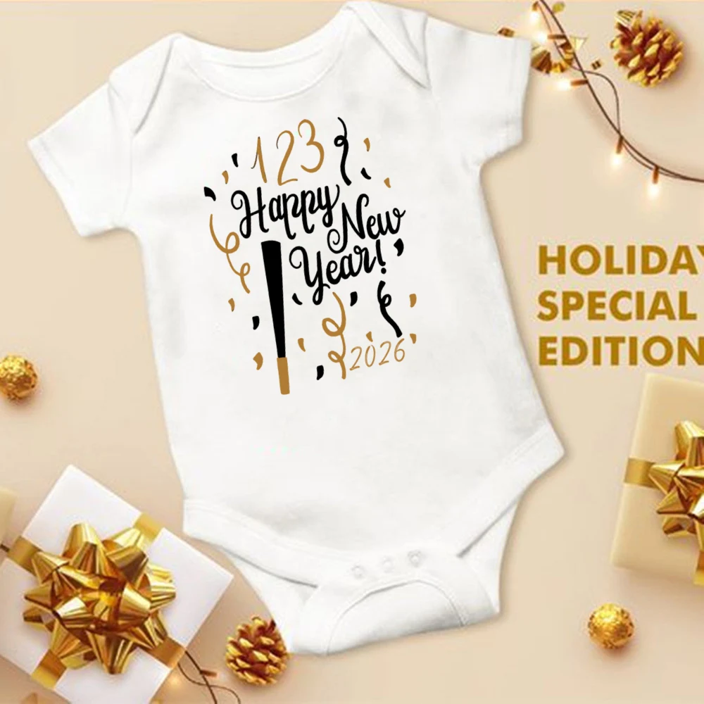 سنة جديدة سعيدة 2026 الوليد ارتداءها الطفل 1st السنة الجديدة حفلة طفل الزي عطلة الملابس صبي فتاة قصيرة الأكمام بذلة #3