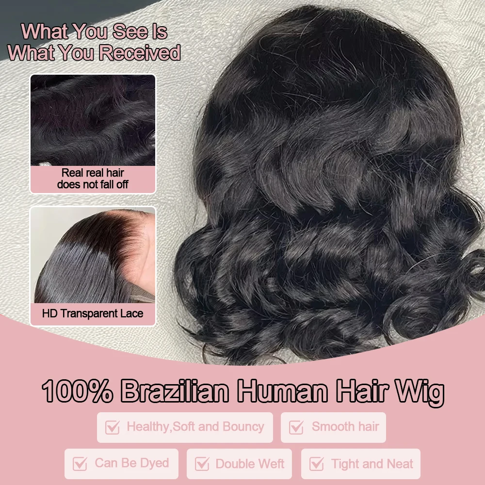 13x6 Glueless HD Lace Front Wig Body Wave Brazilian Human Hair Pre Cut Lace Short Bob Pre Plucked For Black Women Ready To Wear image 5