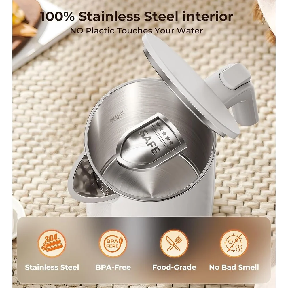 غلاية كهربائية 1 لتر سريعة الغليان 1200 وات إيقاف تلقائي للحماية الجافة من الغليان 7 إعدادات لدرجة الحرارة إبريق شاي من الفولاذ المقاوم للصدأ لاسلكي