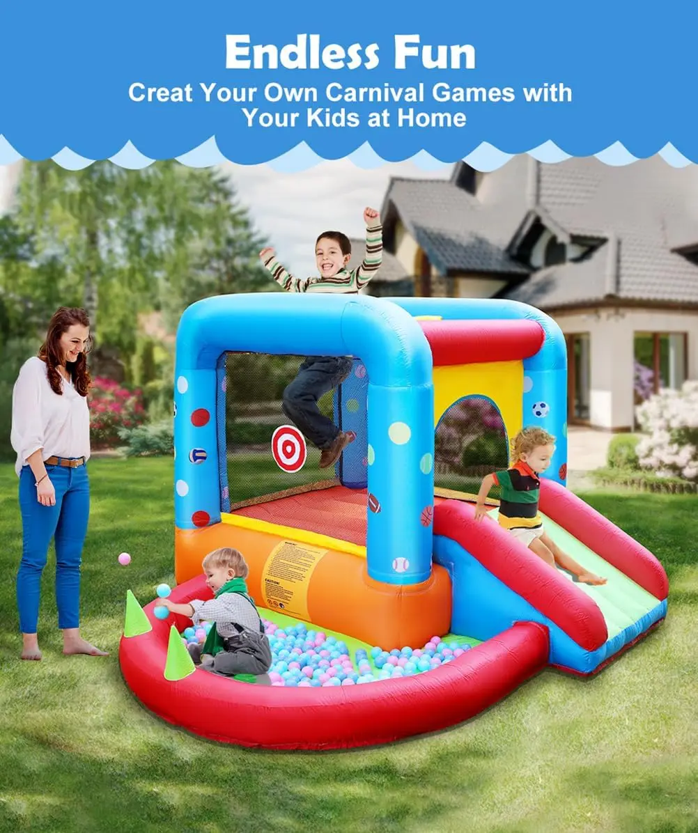 Inflatable Bounce House, Kids Castle Slide Bouncer for Children Jumping Outdoor and Indoor Party, Baby Backyard Water Jumper Toy