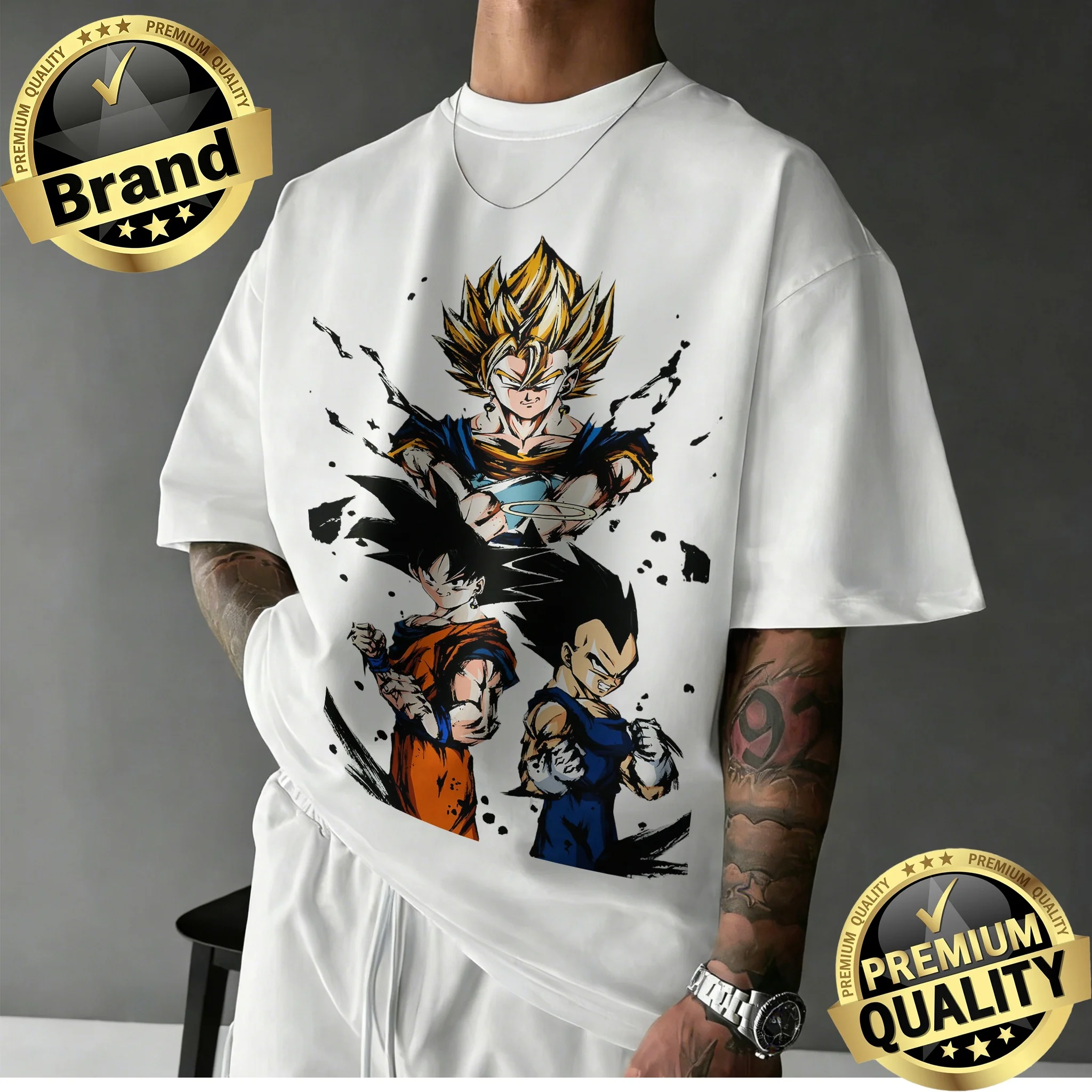 2026 Sommer Dragon Ball Z 100% Baumwolle Übergroßes Retro T-Shirt für Männer und Kinder |   Goku, Vegeta & Vegito Anime Print Tee Fanatics Y2k