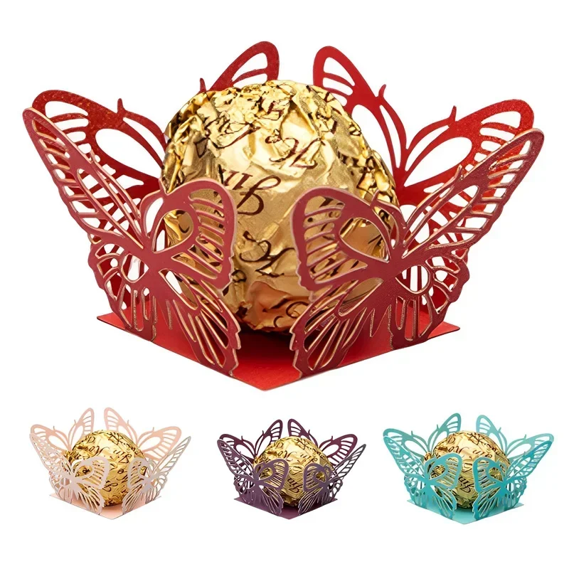 100pcs Butterfly Laser Cut Candy Box Wedding Gifts Tray Pearl Paper Chocolate Holder Birthday Decor Party Favors Baby Shower