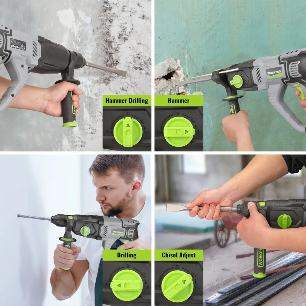 1-1/4 Inch SDS-Plus Rotary Hammer Drill, 7.5AMP Lightweight Corded Concrete Demolition Tool with 5 Bits