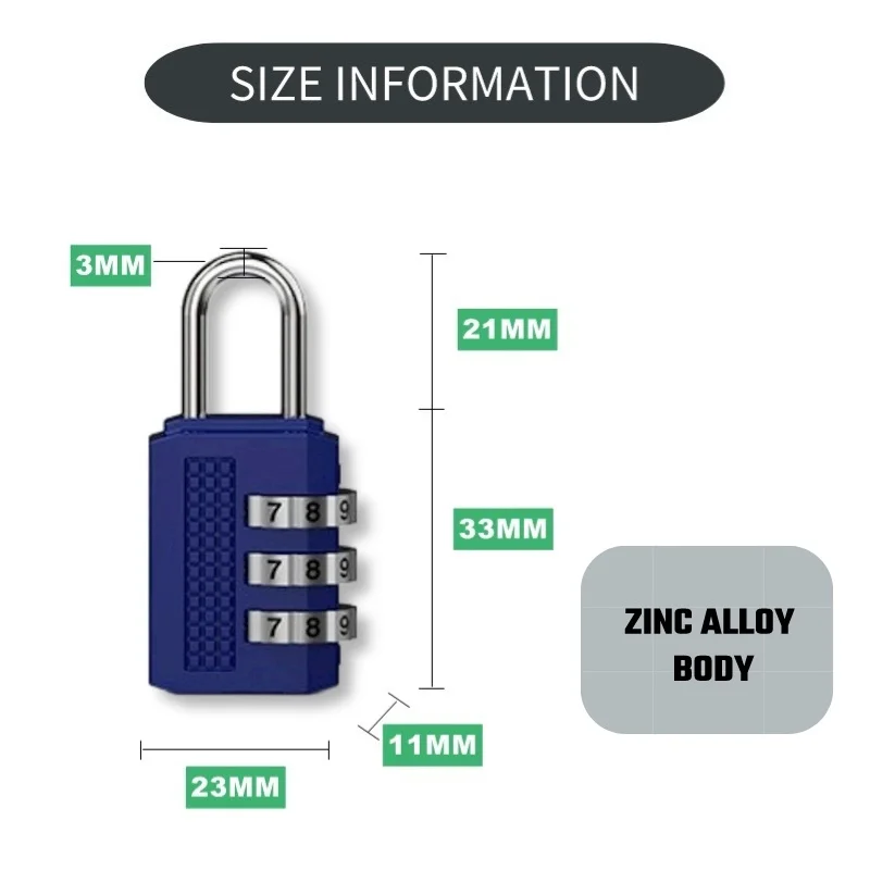 Mini Alloy Password Lock 3 Digit Code Number Combination Padlock Luggage Zipper Bike Handbag Suitcase Drawer Firm Durable  Locks