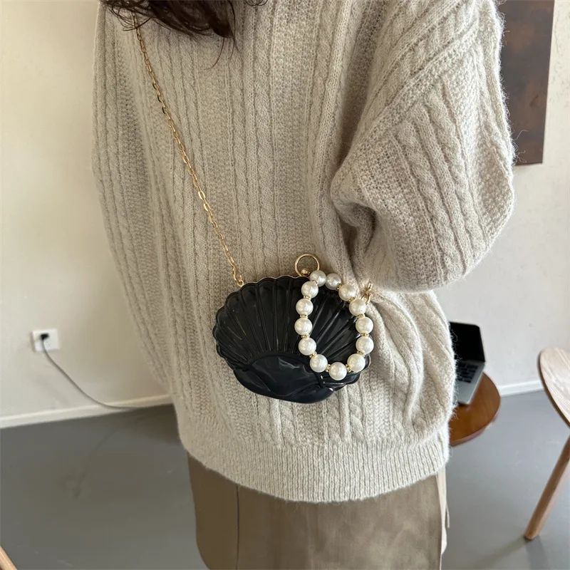 Shell Bag Evening Banquet Aristocratic Acrylic Metal Chain Crossbody Bag For Women European And American Fashion Handle Bag