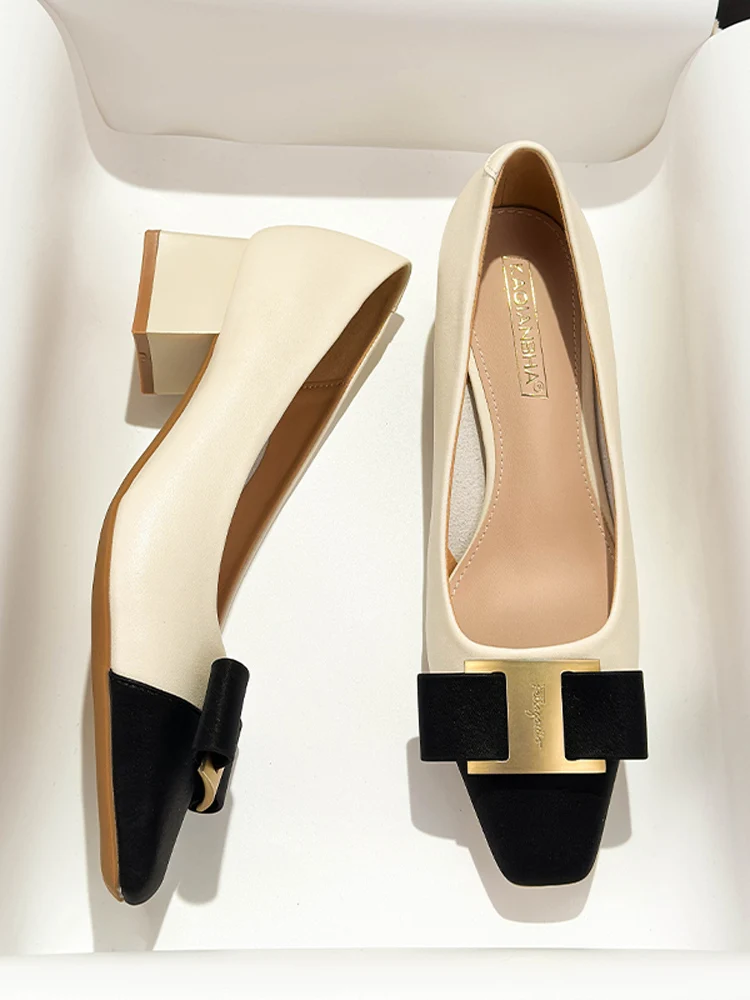 

Ele мягкая кожаная обувь с низким вырезом Work oes Bla на высоком каблуке, корейская модная обувь для женщин, удобные слипоны-On oes