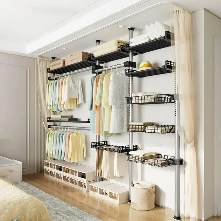 Open Wardrobes High-end Bedroom Floor-to-ceiling Wardrobe Rack Space-saving Clothes Hanger Multifunctional Corner Storage Shelf