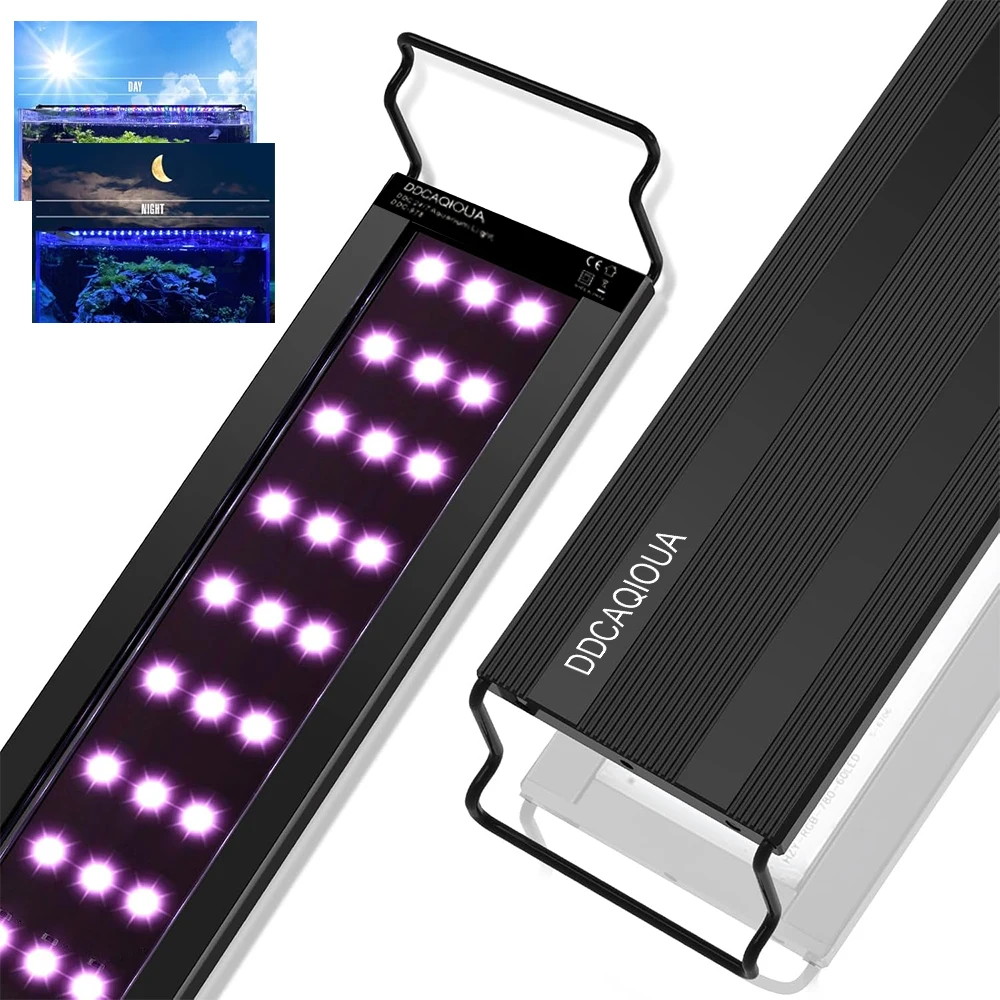 Aquariumbeugellamp, koel geheel zwart ontwerp, gemaakt van roestbestendig en duurzaam aluminiumlegering, verstelbaar met verschillende lichtkleuren, tijdschakelaarontwerp, beugellengte kan vrij worden - afbeelding 2
