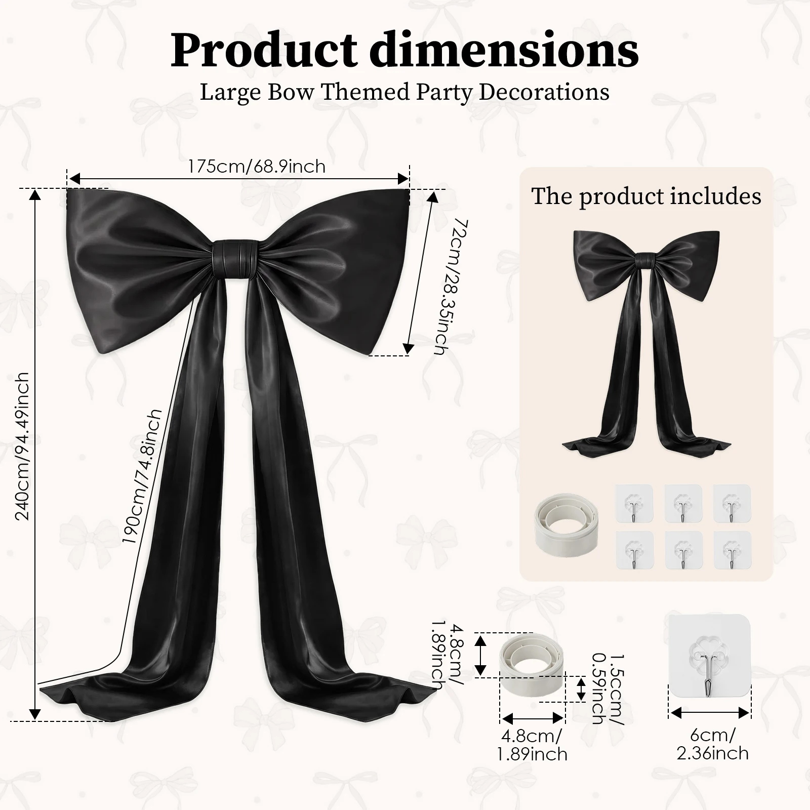 Large Black Bow Long Tails Bow for Wedding Backdrop Birthday Party Room Decor Giant Bow Satin Tie Hanging Coquette Wall Decor