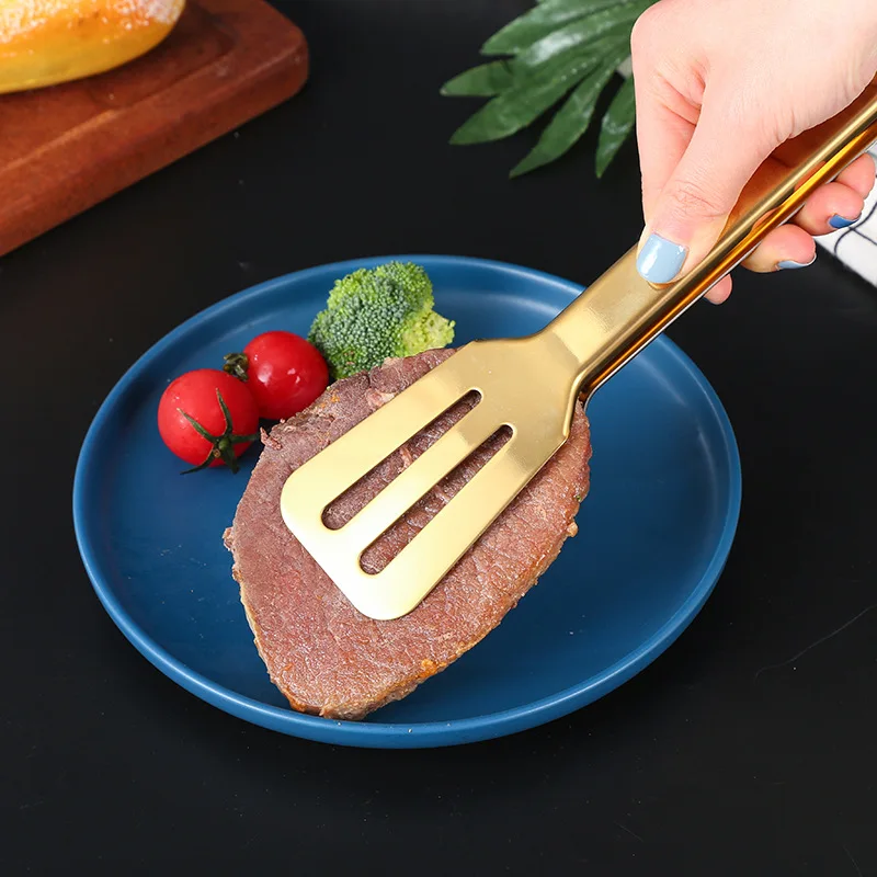 7-Style Gold Stainless Steel Food BBQ Tongs Kitchen Steak Clamp Cake Meat Grilling Clip Serving Home Cooking Utensils