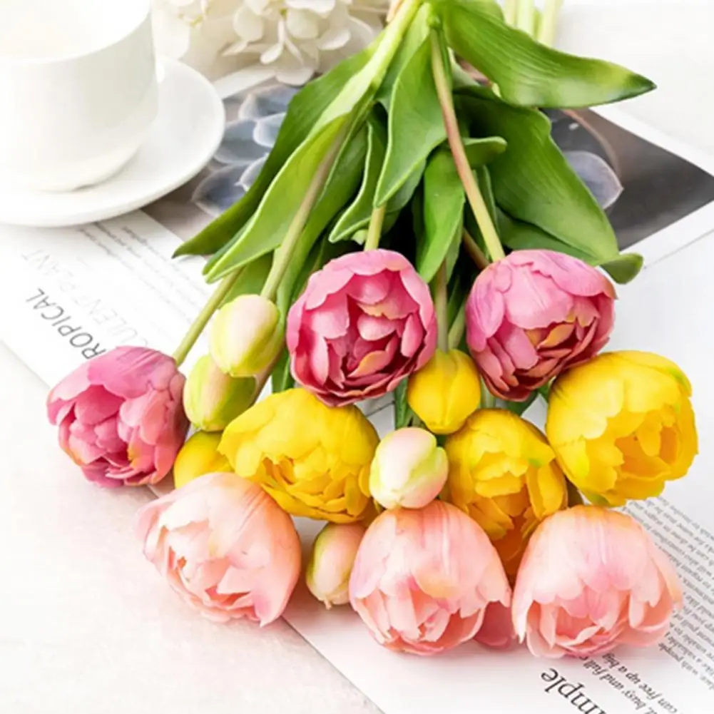 1 Bouquet Artificial Flower Simulated No Withering PVC Vibrant Tulip Fake Flower Decor Household Supplies