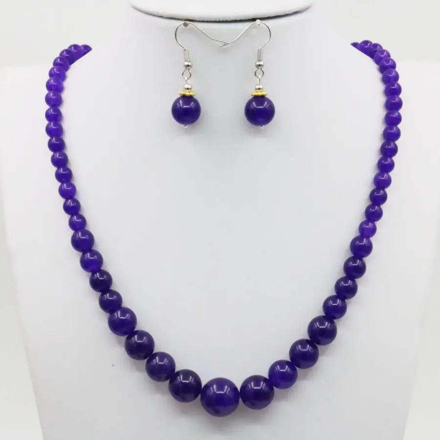 Natural Stone Amethysts Necklace Chain Earring Sets 6-14mm Lucky Round Bead Fashion Jewelry Woman Gifts Christmas Accessories