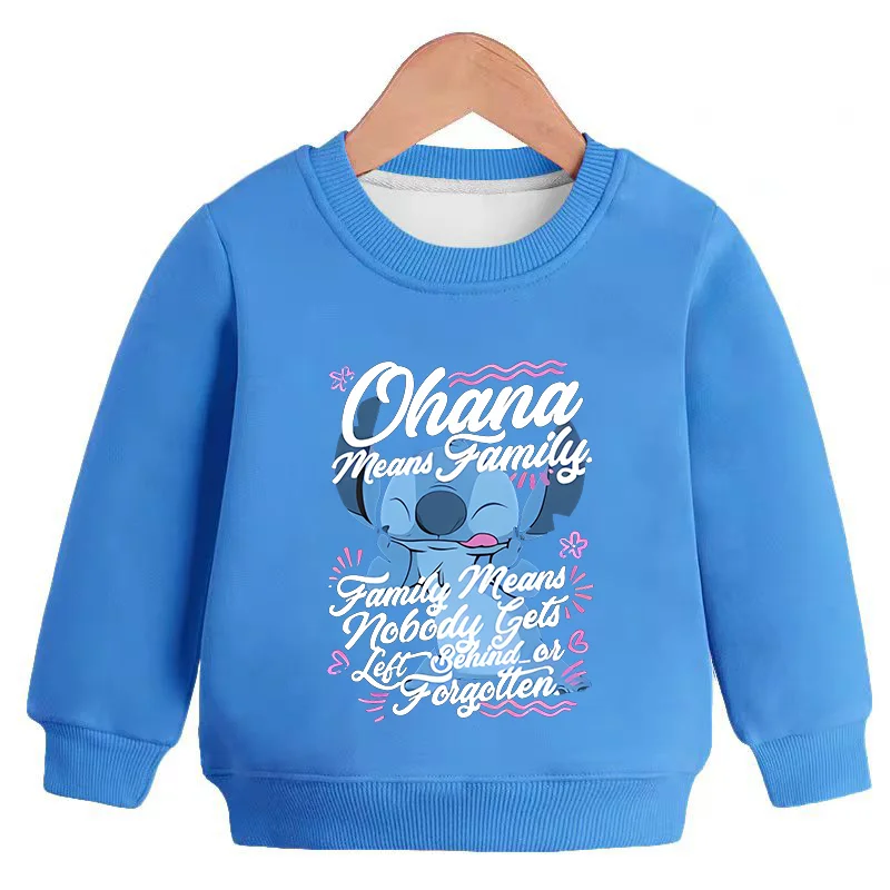 Disney Stitch Childrens Print Tops Sweatshirt Autumn Winter O-neck Pullover Crewneck Warm Print Tops Long-sleeved Loose Clothes