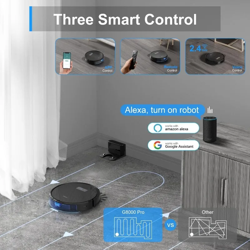 Tikom G8000 Pro Robot aspirapolvere e Mop Combo, aspirazione 4500Pa, 150 minuti Max, ricarica automatica, controllo APP e vocale, per moquette, pavimento rigido