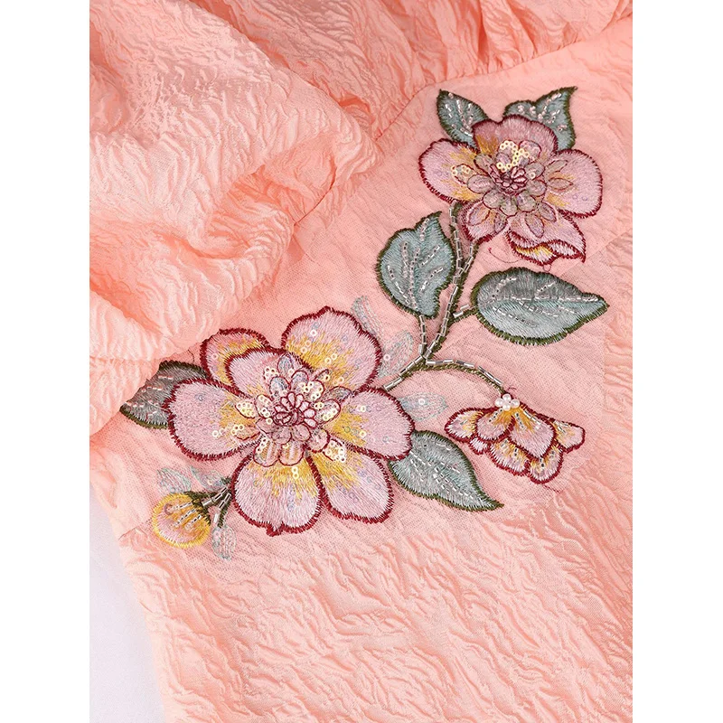 Picture 7: Slergiri Plus Size Floral Embroidery V-neck Peplum Blouse Women Summer Party Elegant Office Ladies Batwing Sleeve Shirt Tops