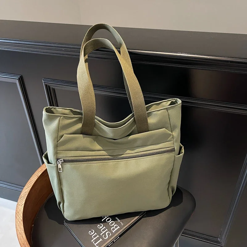 

Solid Color Zipper Shoulder Bags Canvas Large Capacity Women's Bags on Sale 2025 High Quality Versatile Casual Tote Bags