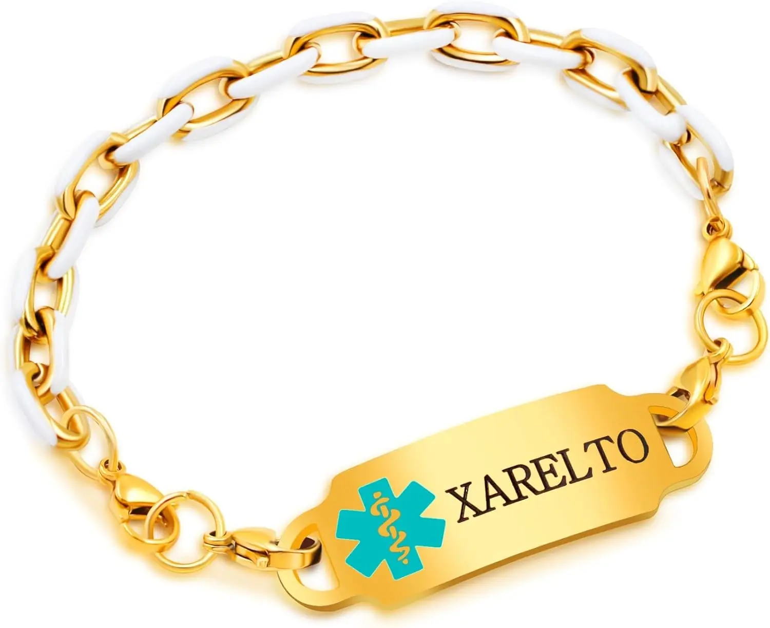 

Gold Plated Stainless Steel Medical Information Bracelets - White Enamel Paperclip Chain Bracelet for Men Women YA5176