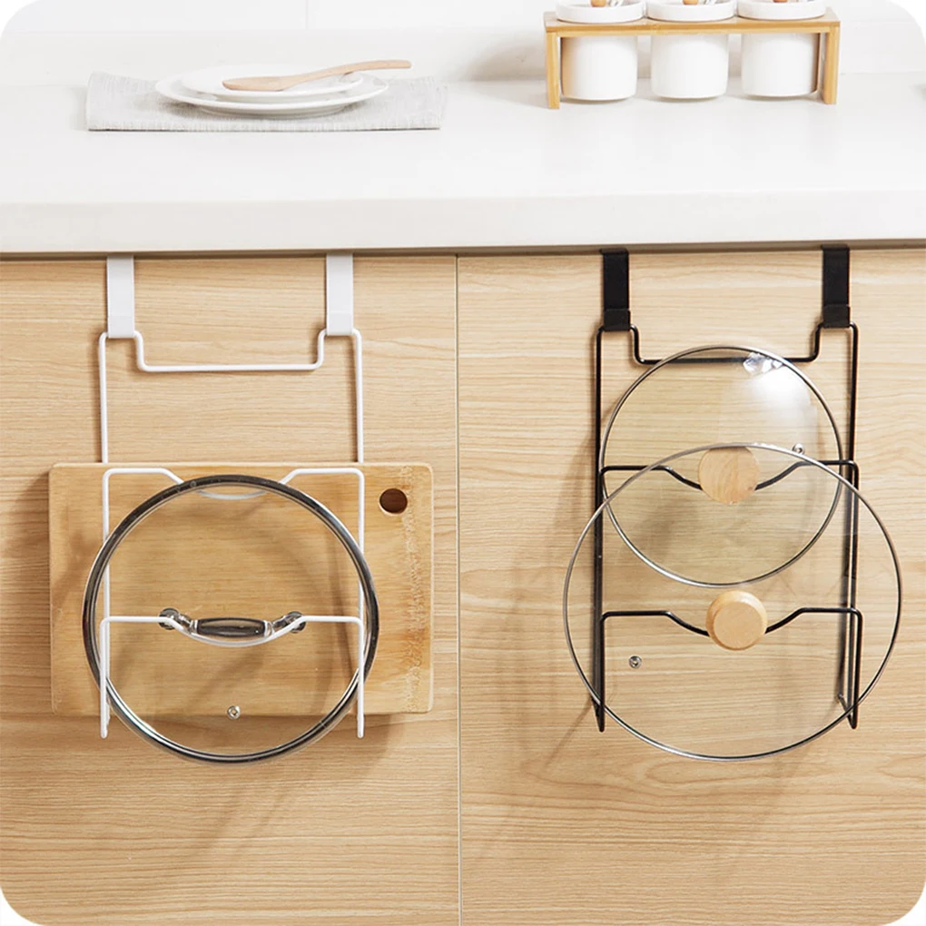 Pot Lid Holder Chopping Board Cabinet Nail-free Iron Rack Pan Lids Kitchen Door Back Shelf Cover Storage Holder Accessories