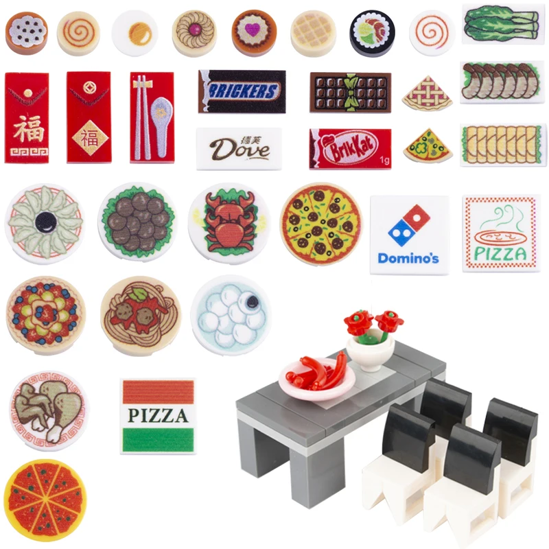 

BRICKPANDA MOC City Accessories Building Blocks Home Kitchen Pizza Food Figures Print Tiles Bricks Blocks 63864 98138 3068