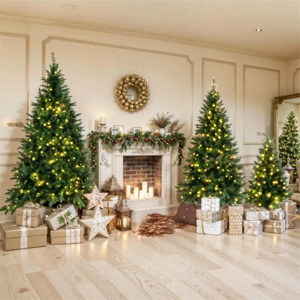 Christmas Trees Pre Lit Artificial Pine Christmas Tree, A Set of 3 Hinged Christmas Trees with LED Lights and Branches