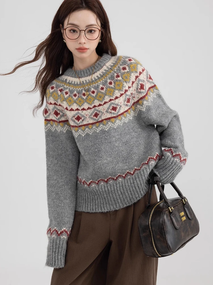 Vintage Sweaters Women Winter Traditional Fashion Panelled Classic Daily Blocking American Style Loose Pullovers Aesthetic New