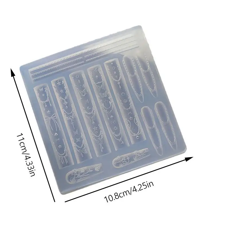 Moule pour Nail Art à faire soi-même, sculpture 3D, fleur incurvée, chaîne de perles, modèle en Silicone hautement Transparent, décorations de manucure, bricolage