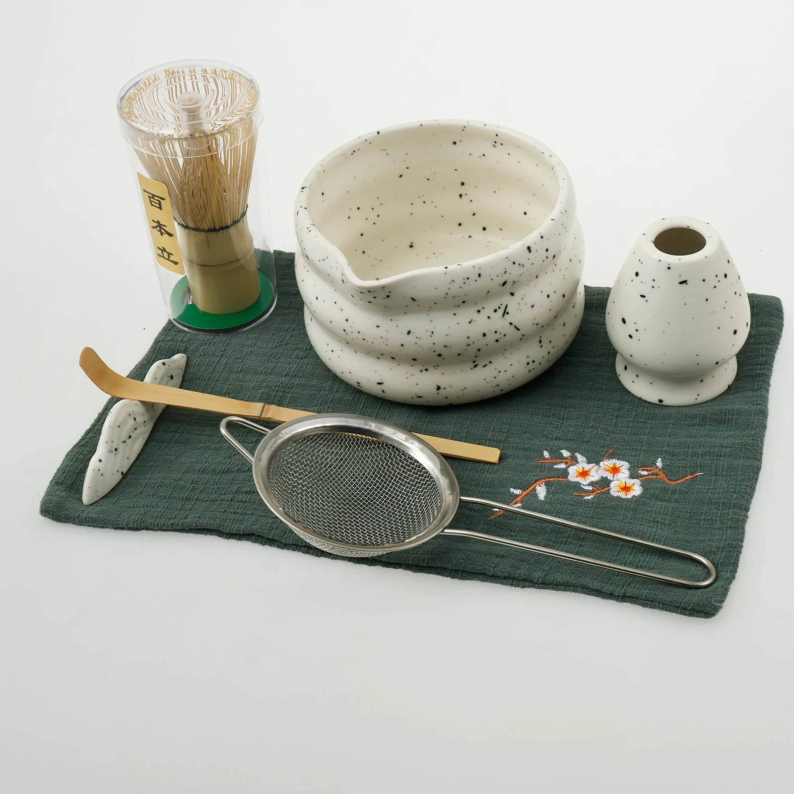 

7Pcs Matcha Tea Set Gift Box Kit with Whisk Bowl Whisk/Scoop Holder Teascoop Sifter Tea Ceremony Set - Matcha Making Accessories