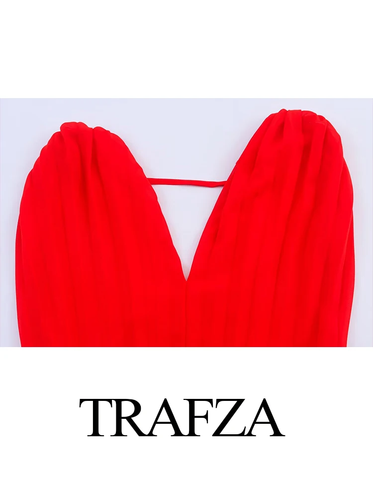 HH Women Summer New Solid Pleated Slim Party Evening Long Dress Female Sexy V-Neck Rear Zipper Fashion Midi Sleeveless Dress