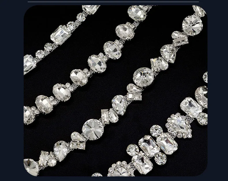 10 Meter Strass-Kette Kristall-Diamant-Zubehör DIY-Handwerk Hochzeitsdekoration Geschenk Unregelmäßiges Silbernes Strass-Band – Detail 2