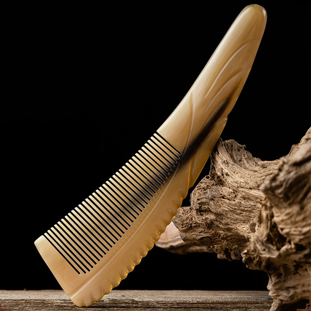 

Horn Comb Thickened Downward Curved Floral Massage Gift (16cm Comb) Cattle Ox for Men Scraping Detangling Scalp Massager Hair