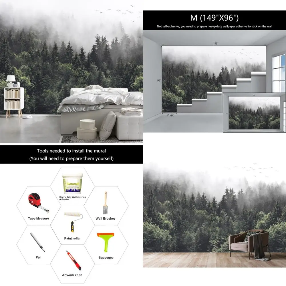 

Обои с зеленым природным пейзажем: фрески из туманного леса для домашнего декора в спальне или гостиной (не отслаивающиеся и прилипающие)