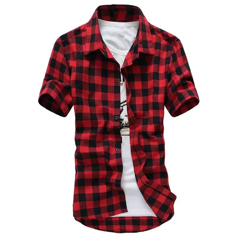 Summer New Men Plaid Shirt Men Shirts Fashion Chemise Homme Mens Checkered Shirts Short Sleeve Shirt Men Blouse