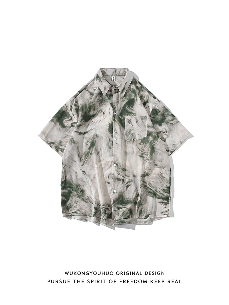 

Summer Trendy Brand adient Dyed ort Sve Loose Casual Ice Silk Qui Dry Men Women Couple irt Breathable Comfortable