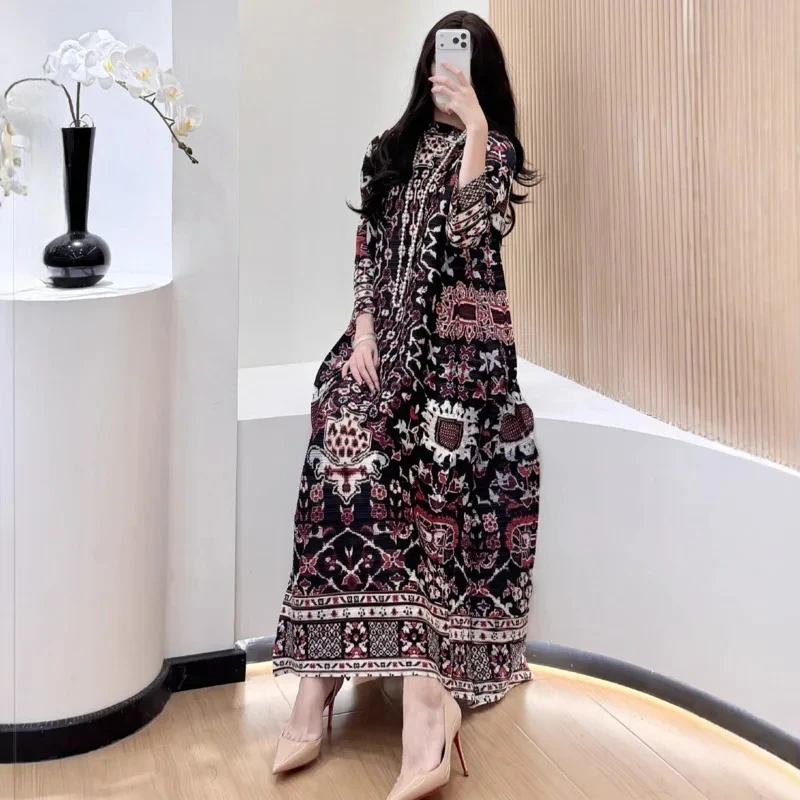 KAF Ethno-Druck-Maxikleid, Vintage-inspiriertes Langarm-Boho-Kleid für Damen, perfekte böhmische Freizeitstile, grenzüberschreitende Mode