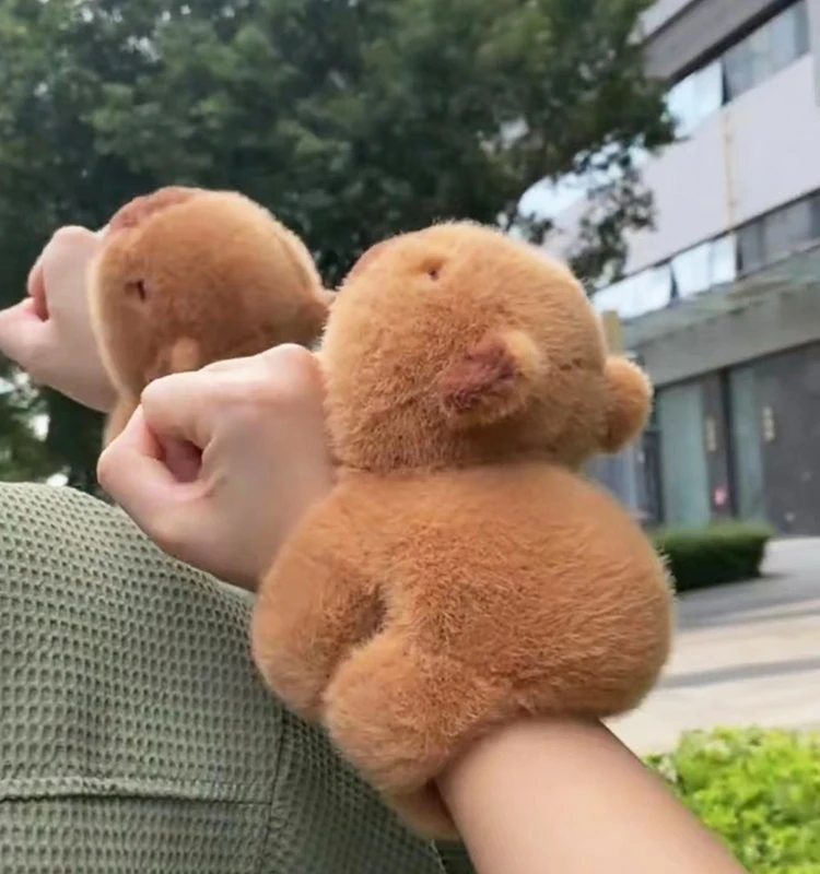 Lovely Capybara Animal Slap Snap Wrap Wristband Bracelet Plush Stuffed Animal Kawaii Capybara Hand Ring Wristband Kid Funny Toys