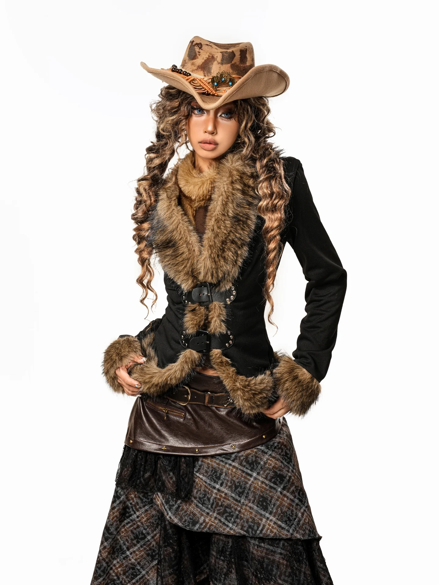 

ink Vintage Sle Women's Knitted Sweater V-Ne Furry Belted Y2K Trendy Cardigan Coat Warm Regular Fit Long Sve