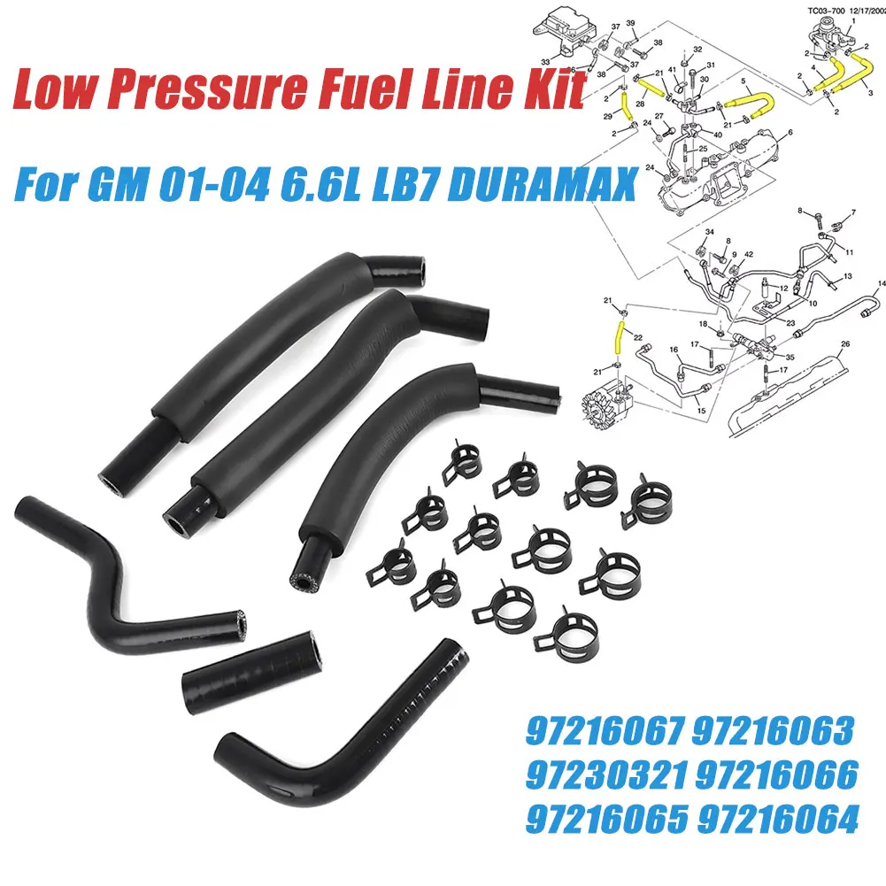 For GM 2001-2004 6.6L LB7 DURAMAX DHD 700-011AFT DELUXE Low Pressure Fuel Line Kit  Rubber Fuel Hose Kit 97216067 97216063