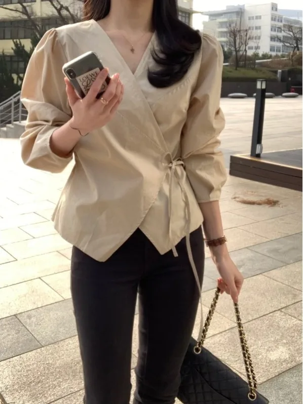 

Шикарный крест V-Ne Long Sve Цельный пояс Универсальный асимметричный irt Женский модный осенний дизайн Sense Commute Sle