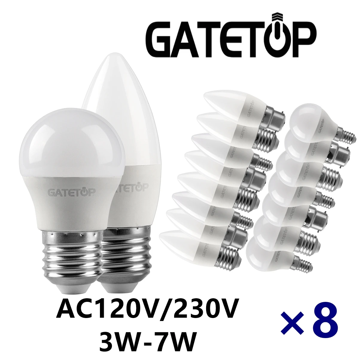 

8PCS LED candle light mini bulb light AC120V 220V E27 E14 no strobe warm white light 3W-7W is suitable for office home lighting