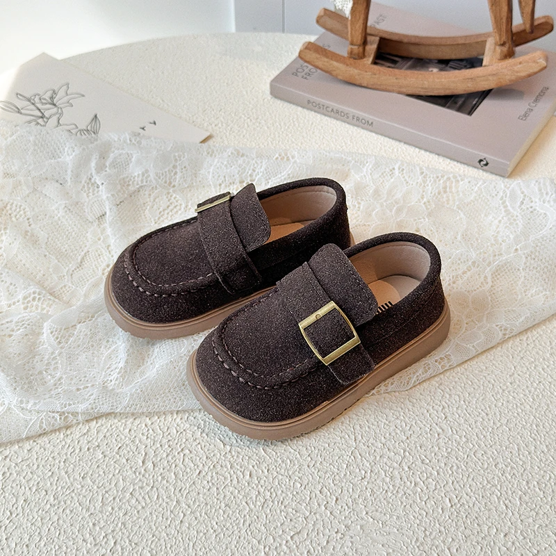 Herbst-Müßiggänger für Jungen und Mädchen, runde Zehen, Slip-on, Nähen, schicker flacher Kinderschuh, einfarbig, klobiger All-Match-bequemer Kinderschuh, 4–6 Jahre