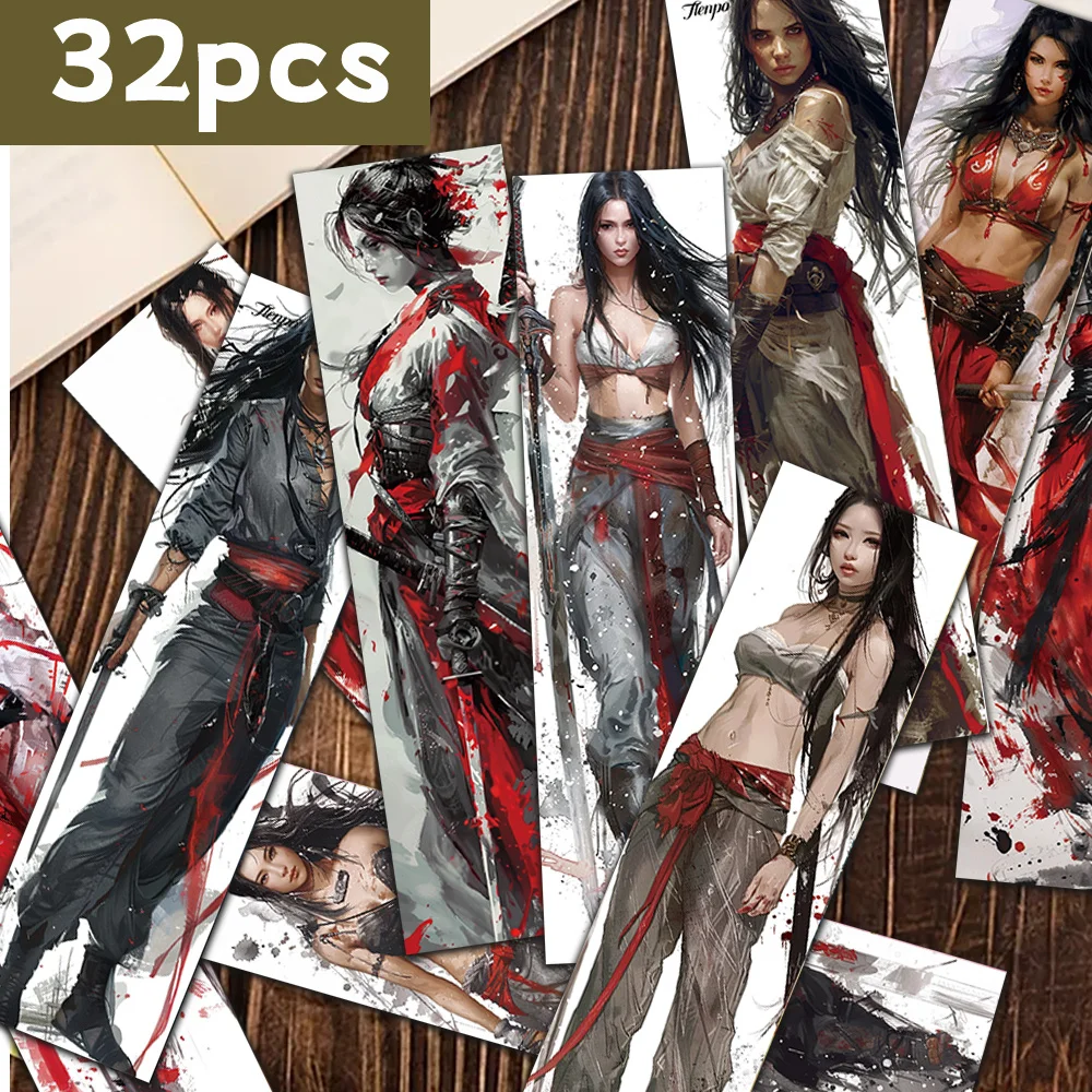 32pcs, New Chinese-style Wuxia Ink  Bookmarks, Christmas, Teacher Gift, Back-to-School Holiday Gifts, Creative Artistic Designs