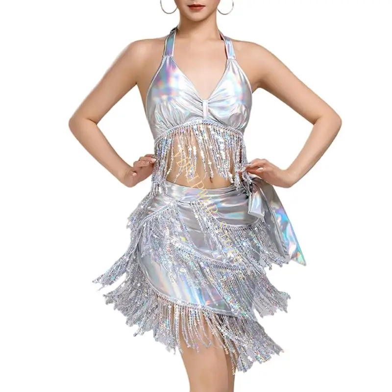 Trang phục khiêu vũ sequins Sparkly Latin Dance Trang phục tua