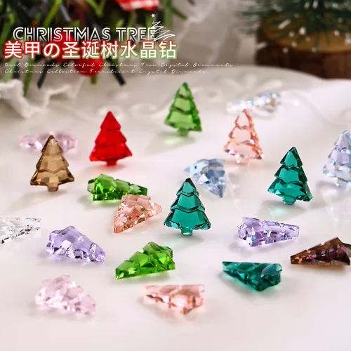 Imagen 2 del producto Adornos de diamantes de imitación para decoración de uñas, accesorios para manicura, árbol de Navidad transparente 3D, 10 piezas