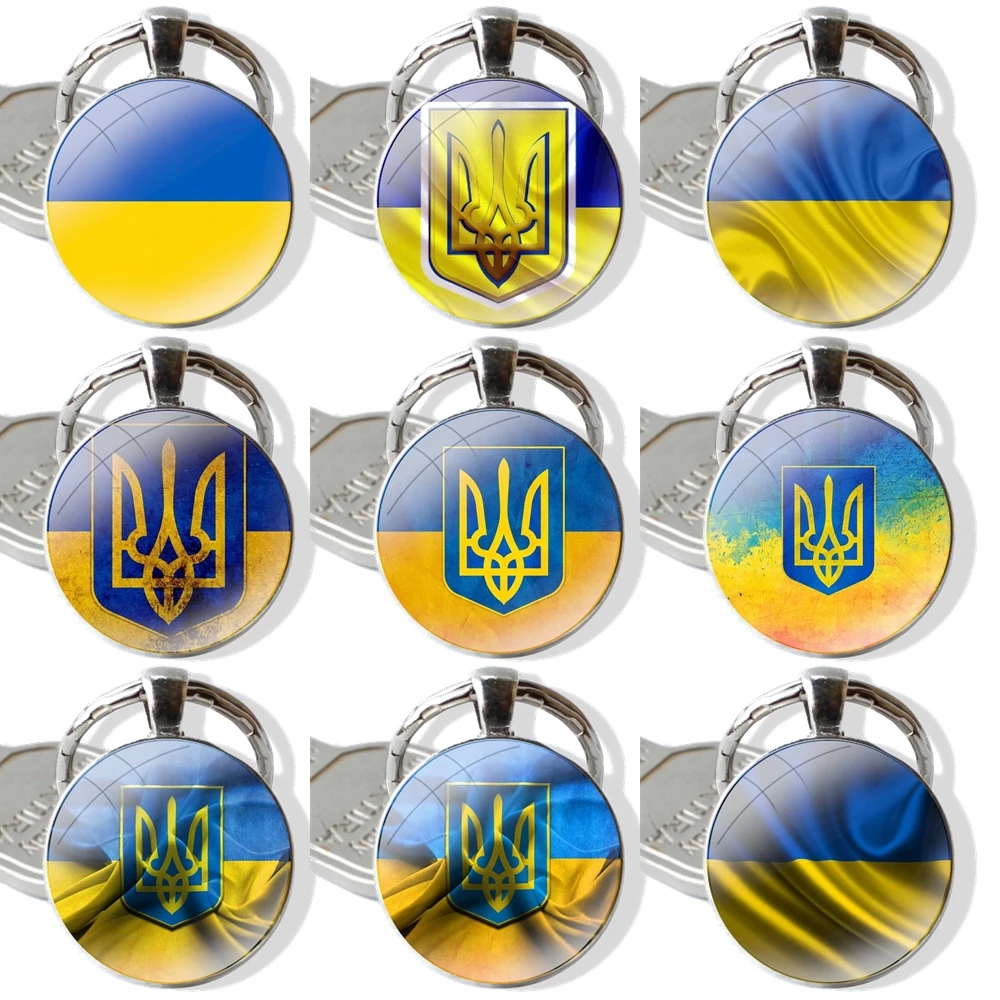 ukraine Of Flag Keychain Handmade Glass Cabochon Key Ring Holder Pendant Key Chains